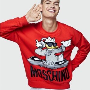 H&M X Moschino Disney Donald Duck Sequins DJ Sweatshirt Red Size Medium